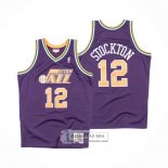 Camiseta Utah Jazz John Stockton NO 12 Mitchell & Ness 1991-92 Violeta